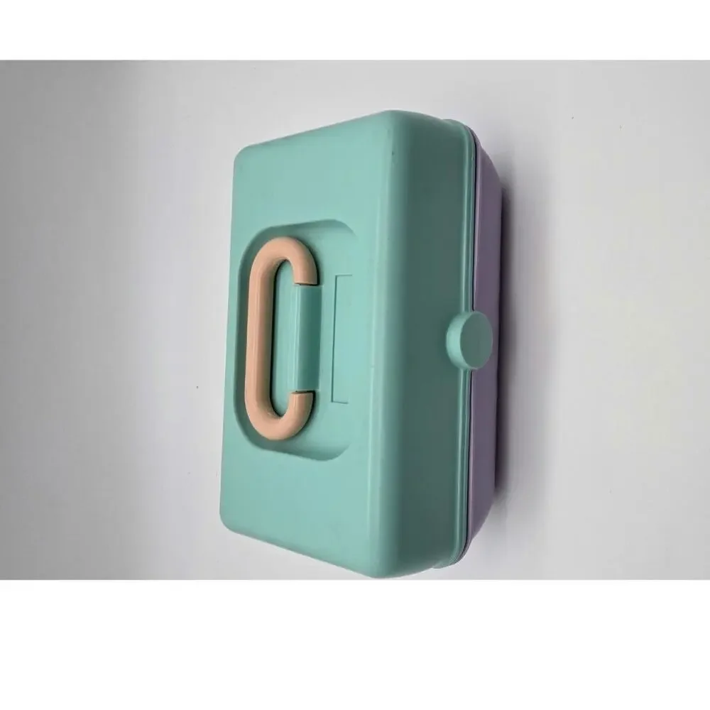 Vintage Style Pastel Makeup Cosmetic Case Mirror Removable Trays Teal Purple